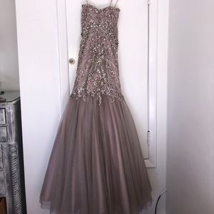 Jovani Taupe Strapless Gown